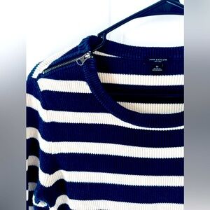 Ann Taylor Striped Navy and Cream Sweater with Stylish Zippers